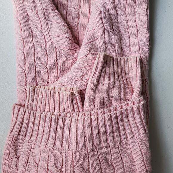 Y2K Ralph Lauren Sport Sweater Womens XL Pink 100% Cotton Cable Knit Pullover - Picture 7 of 10
